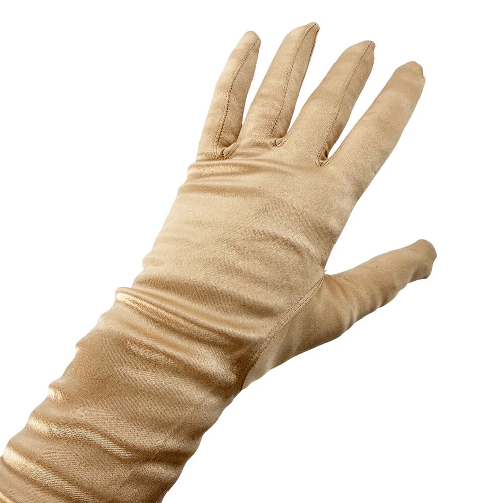 vintage champagne satin Stretchies Dress Gloves women's SMALL elbow length